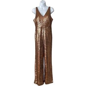 Nightway R & M Richards Copper Petite Sequined V-Neck Jumpsuit Size 10P